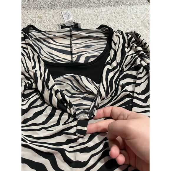 NWT George Simonton Says Womens Medium Zebra Long Sleeve Top Black Mob Wife QVC - Picture 13 of 13